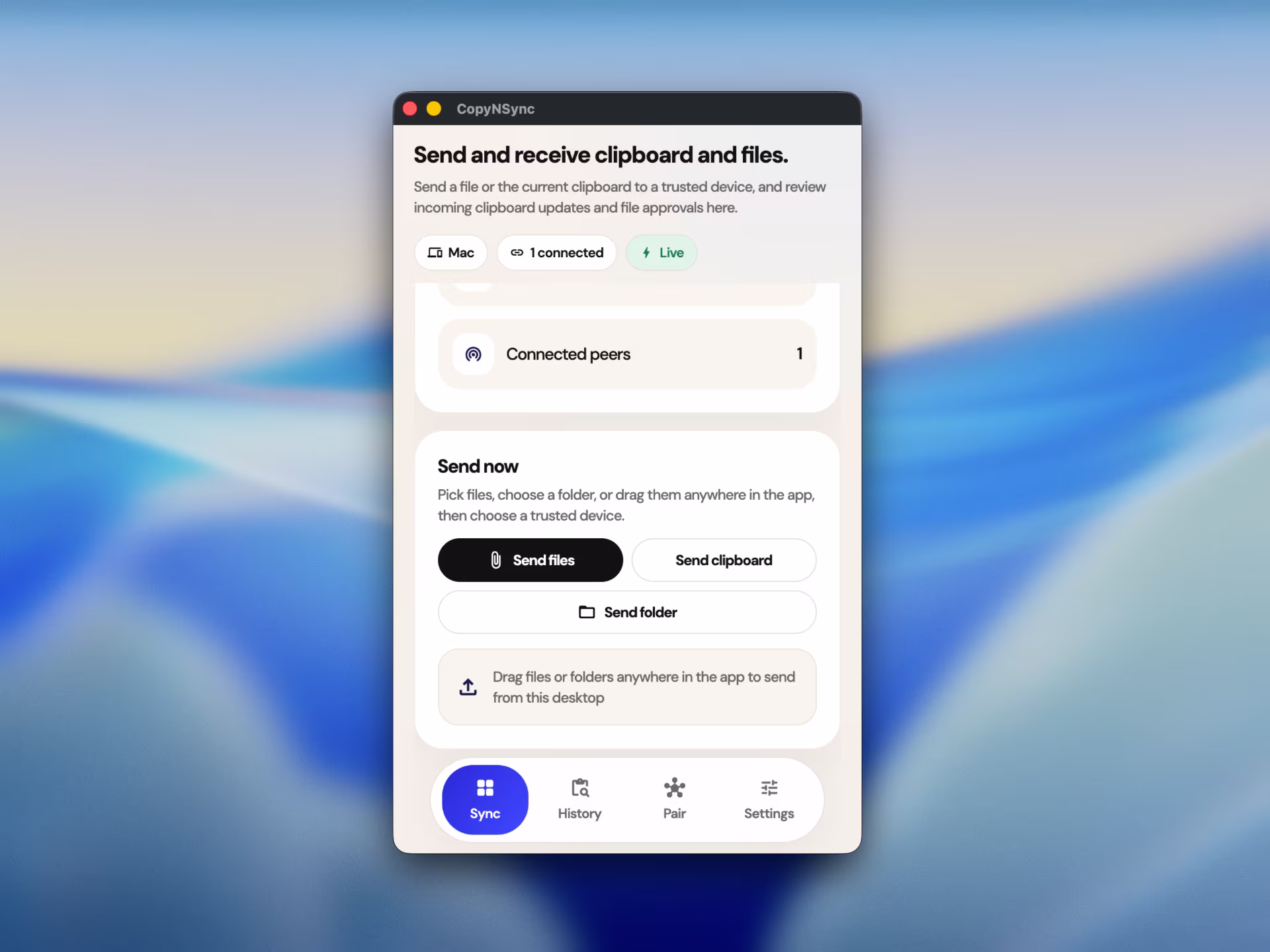 Desktop preview of the Copynsync app