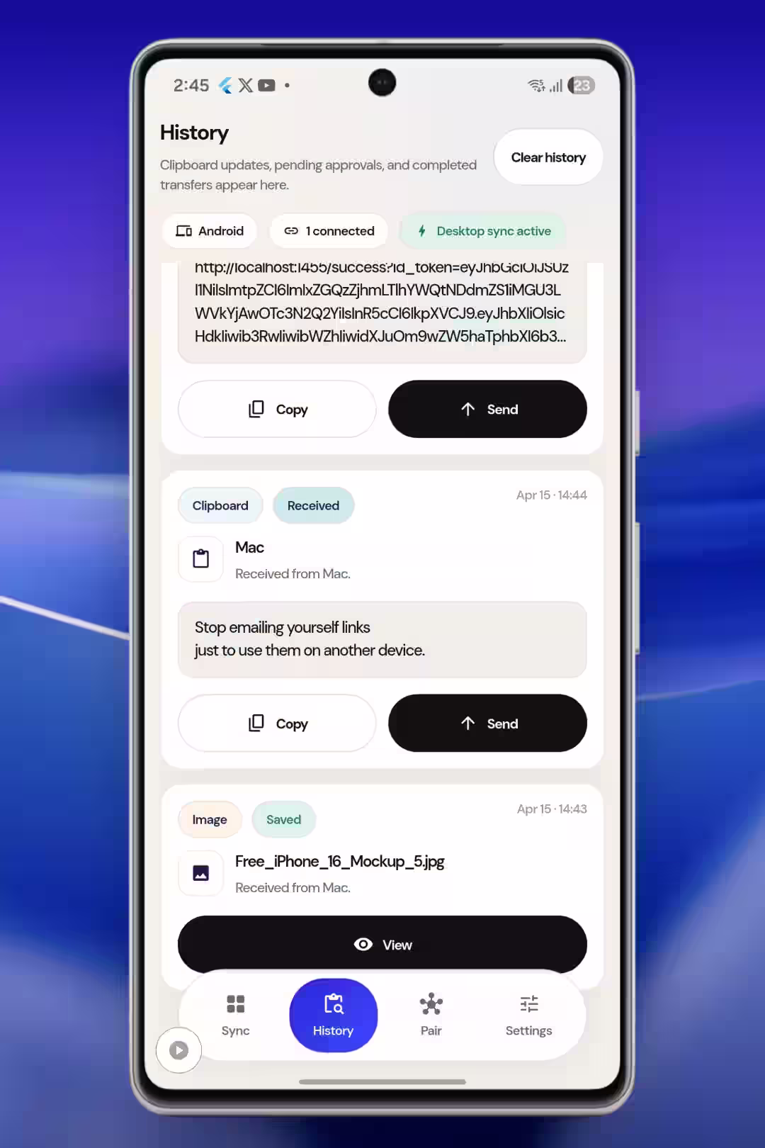 Android preview of the Copynsync app